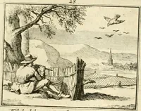 An illustration from Sinryke fabulen : verklaart en toegepast tot alderley zeede-lessen, dienstig om waargenoomen te werden in het menschelijke en burgerlijke leeven (1685)