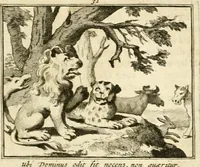 An illustration from Sinryke fabulen : verklaart en toegepast tot alderley zeede-lessen, dienstig om waargenoomen te werden in het menschelijke en burgerlijke leeven (1685)