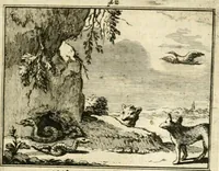 An illustration from Sinryke fabulen : verklaart en toegepast tot alderley zeede-lessen, dienstig om waargenoomen te werden in het menschelijke en burgerlijke leeven (1685)