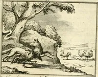 An illustration from Sinryke fabulen : verklaart en toegepast tot alderley zeede-lessen, dienstig om waargenoomen te werden in het menschelijke en burgerlijke leeven (1685)