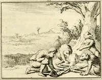 An illustration from Sinryke fabulen : verklaart en toegepast tot alderley zeede-lessen, dienstig om waargenoomen te werden in het menschelijke en burgerlijke leeven (1685)