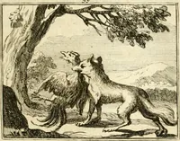 An illustration from Sinryke fabulen : verklaart en toegepast tot alderley zeede-lessen, dienstig om waargenoomen te werden in het menschelijke en burgerlijke leeven (1685)