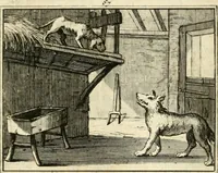 An illustration from Sinryke fabulen : verklaart en toegepast tot alderley zeede-lessen, dienstig om waargenoomen te werden in het menschelijke en burgerlijke leeven (1685)