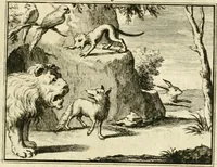 An illustration from Sinryke fabulen : verklaart en toegepast tot alderley zeede-lessen, dienstig om waargenoomen te werden in het menschelijke en burgerlijke leeven (1685)