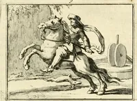 An illustration from Sinryke fabulen : verklaart en toegepast tot alderley zeede-lessen, dienstig om waargenoomen te werden in het menschelijke en burgerlijke leeven (1685)