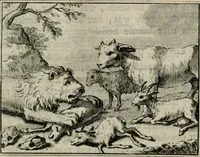 An illustration from Sinryke fabulen : verklaart en toegepast tot alderley zeede-lessen, dienstig om waargenoomen te werden in het menschelijke en burgerlijke leeven (1685)