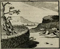 An illustration from Sinryke fabulen : verklaart en toegepast tot alderley zeede-lessen, dienstig om waargenoomen te werden in het menschelijke en burgerlijke leeven (1685)