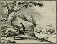 An illustration from Sinryke fabulen : verklaart en toegepast tot alderley zeede-lessen, dienstig om waargenoomen te werden in het menschelijke en burgerlijke leeven (1685)