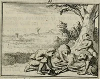 An illustration from Sinryke fabulen : verklaart en toegepast tot alderley zeede-lessen, dienstig om waargenoomen te werden in het menschelijke en burgerlijke leeven (1685)