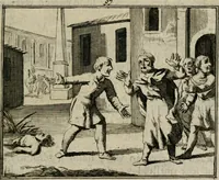 An illustration from Sinryke fabulen : verklaart en toegepast tot alderley zeede-lessen, dienstig om waargenoomen te werden in het menschelijke en burgerlijke leeven (1685)