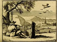 An illustration from Sinryke fabulen, : verklaart en toegepast tot alderley zeede-lessen, dienstig om waargenoomen te werden in het menschelijke en burgerlijke leeven (1685)