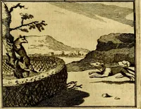An illustration from Sinryke fabulen, : verklaart en toegepast tot alderley zeede-lessen, dienstig om waargenoomen te werden in het menschelijke en burgerlijke leeven (1685)