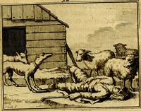 An illustration from Sinryke fabulen, : verklaart en toegepast tot alderley zeede-lessen, dienstig om waargenoomen te werden in het menschelijke en burgerlijke leeven (1685)