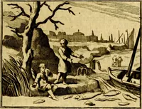 An illustration from Sinryke fabulen, : verklaart en toegepast tot alderley zeede-lessen, dienstig om waargenoomen te werden in het menschelijke en burgerlijke leeven (1685)