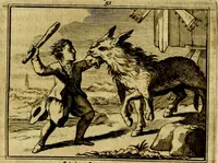 An illustration from Sinryke fabulen, : verklaart en toegepast tot alderley zeede-lessen, dienstig om waargenoomen te werden in het menschelijke en burgerlijke leeven (1685)