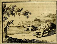 An illustration from Sinryke fabulen, : verklaart en toegepast tot alderley zeede-lessen, dienstig om waargenoomen te werden in het menschelijke en burgerlijke leeven (1685)