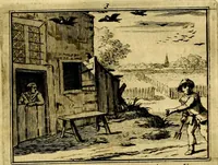 An illustration from Sinryke fabulen, : verklaart en toegepast tot alderley zeede-lessen, dienstig om waargenoomen te werden in het menschelijke en burgerlijke leeven (1685)