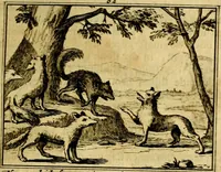 An illustration from Sinryke fabulen, : verklaart en toegepast tot alderley zeede-lessen, dienstig om waargenoomen te werden in het menschelijke en burgerlijke leeven (1685)