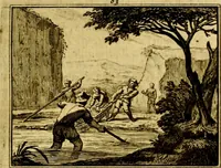 An illustration from Sinryke fabulen, : verklaart en toegepast tot alderley zeede-lessen, dienstig om waargenoomen te werden in het menschelijke en burgerlijke leeven (1685)