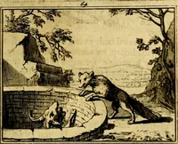 An illustration from Sinryke fabulen, : verklaart en toegepast tot alderley zeede-lessen, dienstig om waargenoomen te werden in het menschelijke en burgerlijke leeven (1685)