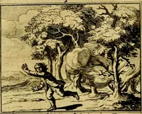 An illustration from Sinryke fabulen, : verklaart en toegepast tot alderley zeede-lessen, dienstig om waargenoomen te werden in het menschelijke en burgerlijke leeven (1685)