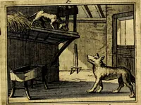 An illustration from Sinryke fabulen, : verklaart en toegepast tot alderley zeede-lessen, dienstig om waargenoomen te werden in het menschelijke en burgerlijke leeven (1685)