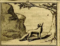 An illustration from Sinryke fabulen, : verklaart en toegepast tot alderley zeede-lessen, dienstig om waargenoomen te werden in het menschelijke en burgerlijke leeven (1685)