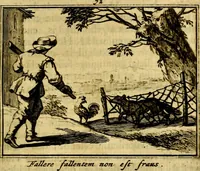 An illustration from Sinryke fabulen, : verklaart en toegepast tot alderley zeede-lessen, dienstig om waargenoomen te werden in het menschelijke en burgerlijke leeven (1685)
