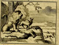 An illustration from Sinryke fabulen, : verklaart en toegepast tot alderley zeede-lessen, dienstig om waargenoomen te werden in het menschelijke en burgerlijke leeven (1685)