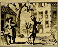 An illustration from Sinryke fabulen, : verklaart en toegepast tot alderley zeede-lessen, dienstig om waargenoomen te werden in het menschelijke en burgerlijke leeven (1685)