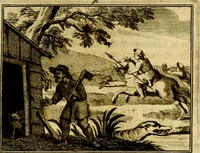 An illustration from Sinryke fabulen, : verklaart en toegepast tot alderley zeede-lessen, dienstig om waargenoomen te werden in het menschelijke en burgerlijke leeven (1685)