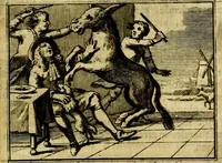 An illustration from Sinryke fabulen, : verklaart en toegepast tot alderley zeede-lessen, dienstig om waargenoomen te werden in het menschelijke en burgerlijke leeven (1685)