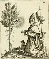 An illustration from Vaticinia, siue, Prophetiae Abbatis Ioachimi & Anselmi episcopi marsicani ... : qvibvs rota et oraculum turcicum maxime considerationis adiecta sunt : vnà cum praefatione et adnotationibus Paschalini Regiselmi = Vaticinii, ouero, Profetie dell'abbate Gioachino & di Anselmo vescovo di Marsico ... : a qvalli e aggionta una ruota et un' oracolo turchesco di grandissima cosideratione : insieme con la prefatione et annotationi di Pasqualino Regiselmo (1600)