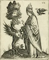 Picture 18 of 53 from Vaticinia, siue, Prophetiae Abbatis Ioachimi & Anselmi episcopi marsicani ... : qvibvs rota et oraculum turcicum maxime considerationis adiecta sunt : vnà cum praefatione et adnotationibus Paschalini Regiselmi = Vaticinii, ouero, Profetie dell'abbate Gioachino & di Anselmo vescovo di Marsico ... : a qvalli e aggionta una ruota et un' oracolo turchesco di grandissima cosideratione : insieme con la prefatione et annotationi di Pasqualino Regiselmo (1600), leaf 49