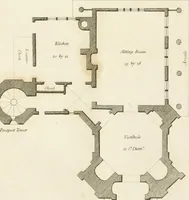An illustration from Architectural sketches for cottages, rural dwellings, and villas, in the Grecian, Gothic, and fancy styles, with plans : suitable to persons of genteel life and moderate fortune : preceded by some observations on scenery and character proper for picturesque buildings (1815)