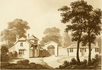 An illustration from Architectural sketches for cottages, rural dwellings, and villas, in the Grecian, Gothic, and fancy styles, with plans : suitable to persons of genteel life and moderate fortune : preceded by some observations on scenery and character proper for picturesque buildings (1815)
