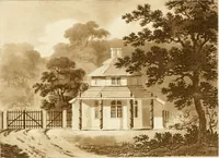 An illustration from Architectural sketches for cottages, rural dwellings, and villas, in the Grecian, Gothic, and fancy styles, with plans : suitable to persons of genteel life and moderate fortune : preceded by some observations on scenery and character proper for picturesque buildings (1815)