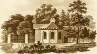 An illustration from Architectural sketches for cottages, rural dwellings, and villas, in the Grecian, Gothic, and fancy styles, with plans : suitable to persons of genteel life and moderate fortune : preceded by some observations on scenery and character proper for picturesque buildings (1815)