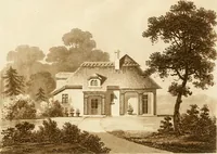 An illustration from Architectural sketches for cottages, rural dwellings, and villas, in the Grecian, Gothic, and fancy styles, with plans : suitable to persons of genteel life and moderate fortune : preceded by some observations on scenery and character proper for picturesque buildings (1815)