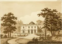 An illustration from Architectural sketches for cottages, rural dwellings, and villas, in the Grecian, Gothic, and fancy styles, with plans : suitable to persons of genteel life and moderate fortune : preceded by some observations on scenery and character proper for picturesque buildings (1815)