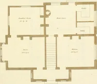 An illustration from Sketches in architecture : consisting of original designs for cottages and rural dwellings, suitable to persons of moderate fortune, and for convenient retirement : with plans and appropriate scenery to each : on twenty plates : with some general observations (1807)