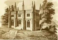 An illustration from Sketches in architecture : consisting of original designs for cottages and rural dwellings, suitable to persons of moderate fortune, and for convenient retirement : with plans and appropriate scenery to each : on twenty plates : with some general observations (1807)