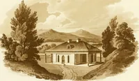 An illustration from Sketches in architecture : consisting of original designs for cottages and rural dwellings, suitable to persons of moderate fortune, and for convenient retirement : with plans and appropriate scenery to each : on twenty plates : with some general observations (1807)