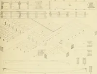 An illustration from Sloan's constructive architecture : a guide to the practical builder and mechanic. In which is contained a series of designs for domes, roofs and spires, with a number of plates showing the interior construction and finish of bays, window shutters, sliding doors, etc., designed expressly for the joiners use; choice examples of the five orders of architecture, selected fromthe most celebrated specimens of antiquity, with the figured dimensions of their height, projection and profile, and their division into parts,; to which is added a number of useful geometrical problems, examples of groins, centering for arches, diagrams of stair lines, with architraves, door mouldings, etc., the whole being accompanied by explanatory text and general essays, to which is appended a copious glossay (1859)