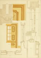 An illustration from Sloan's constructive architecture : a guide to the practical builder and mechanic. In which is contained a series of designs for domes, roofs and spires, with a number of plates showing the interior construction and finish of bays, window shutters, sliding doors, etc., designed expressly for the joiners use; choice examples of the five orders of architecture, selected fromthe most celebrated specimens of antiquity, with the figured dimensions of their height, projection and profile, and their division into parts,; to which is added a number of useful geometrical problems, examples of groins, centering for arches, diagrams of stair lines, with architraves, door mouldings, etc., the whole being accompanied by explanatory text and general essays, to which is appended a copious glossay (1859)