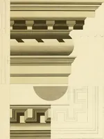 An illustration from Sloan's constructive architecture : a guide to the practical builder and mechanic. In which is contained a series of designs for domes, roofs and spires, with a number of plates showing the interior construction and finish of bays, window shutters, sliding doors, etc., designed expressly for the joiners use; choice examples of the five orders of architecture, selected fromthe most celebrated specimens of antiquity, with the figured dimensions of their height, projection and profile, and their division into parts,; to which is added a number of useful geometrical problems, examples of groins, centering for arches, diagrams of stair lines, with architraves, door mouldings, etc., the whole being accompanied by explanatory text and general essays, to which is appended a copious glossay (1859)