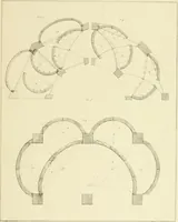 An illustration from Sloan's constructive architecture : a guide to the practical builder and mechanic. In which is contained a series of designs for domes, roofs and spires, with a number of plates showing the interior construction and finish of bays, window shutters, sliding doors, etc., designed expressly for the joiners use; choice examples of the five orders of architecture, selected fromthe most celebrated specimens of antiquity, with the figured dimensions of their height, projection and profile, and their division into parts,; to which is added a number of useful geometrical problems, examples of groins, centering for arches, diagrams of stair lines, with architraves, door mouldings, etc., the whole being accompanied by explanatory text and general essays, to which is appended a copious glossay (1859)