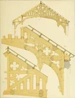 An illustration from Sloan's constructive architecture : a guide to the practical builder and mechanic. In which is contained a series of designs for domes, roofs and spires, with a number of plates showing the interior construction and finish of bays, window shutters, sliding doors, etc., designed expressly for the joiners use; choice examples of the five orders of architecture, selected fromthe most celebrated specimens of antiquity, with the figured dimensions of their height, projection and profile, and their division into parts,; to which is added a number of useful geometrical problems, examples of groins, centering for arches, diagrams of stair lines, with architraves, door mouldings, etc., the whole being accompanied by explanatory text and general essays, to which is appended a copious glossay (1859)