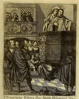 Picture 21 of 55 from Societas Jesu apostolorum imitatrix, sive Gesta praeclara et virtutes eorum, qui è Societate Jesu in procuranda salute animarum, per apostolicas missiones, conciones, sacramentorum ministeria, evangelij inter fideles & infideles propagationem, ceteráque munia apostolica, per totum orbem terrarum speciali zelo desudâ[ve]runt. Pars prima Societatis Jesu Europaeae. (1694), leaf 359