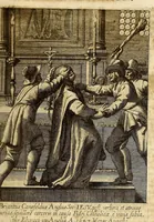 An illustration from Societas Jesu usque ad sanguinis et vitae profusionem militans, in Europa, Africa, Asia, et America, contra gentiles, Mahometanos, Judaeos, Haereticos, impios, pro Deo, fide, ecclesia, pietate. : Sive Vita, et mors eorum, qui ex Societate Jesu in causa fidei, & virtutis propugnatae, violentâ morte toto orbe sublati sunt. (1675)